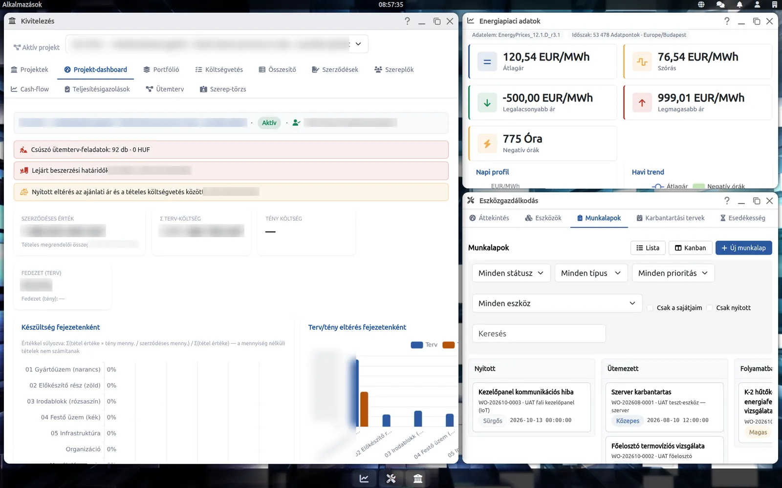 Die Arbeitsoberfläche von OrigSmart WebOS mit drei geöffneten Anwendungsfenstern